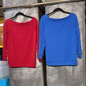 Elegant Off-Shoulder Sweater bundle - Red and Blue